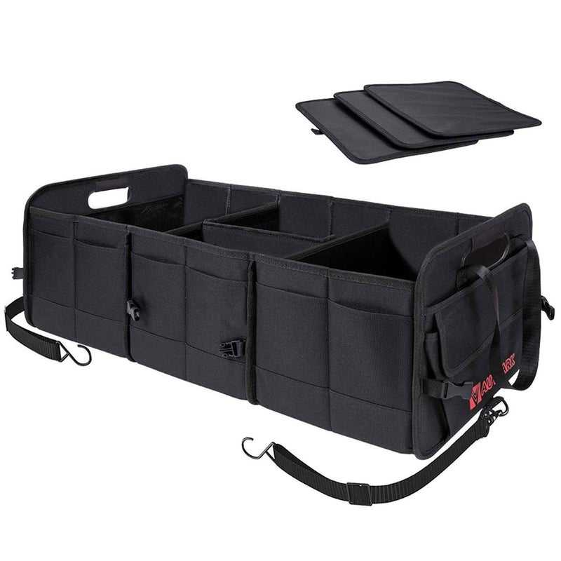 Multipurpose Car Trunk Organizer with Straps,Non-Slip Waterproof Bottom,Durable Collapsible Adjustable Compartments Cargo Storage,Upgraded Handle,AK-072